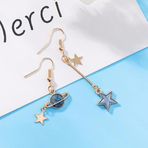 NEW MIDNIGHT Cute Planet Star Handmade Earrings 10 - Picture 2 of 2